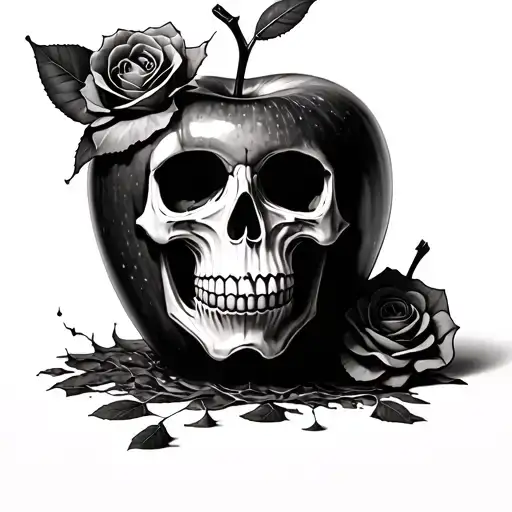 Poisoned Apple In The Shape A Skull With A Rose Coming Out From The Apple