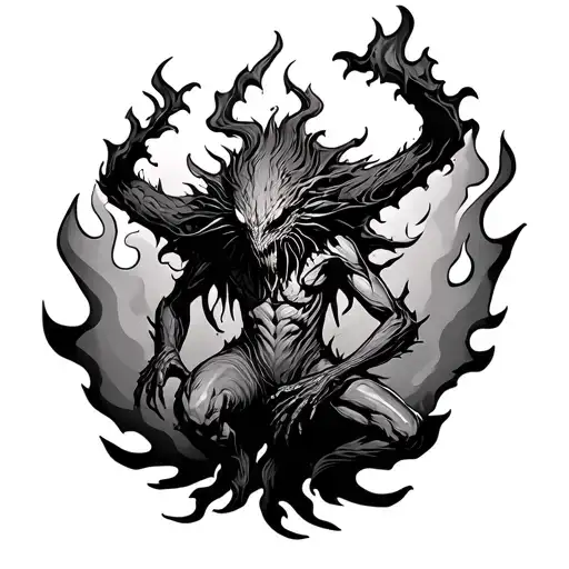 Dark Creature Surrounded In Fire