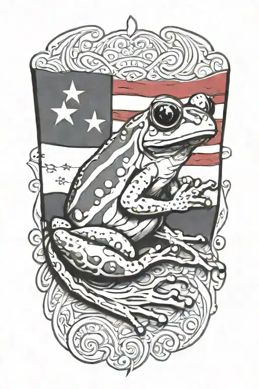 Abstract Design Featuring Coqui Frog Sitting In Front Of Puerto Rican Flag