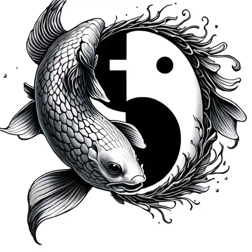 Koi Fish Cross Yin And Yang Symbol