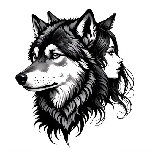 Wolf And Lady Head Profile