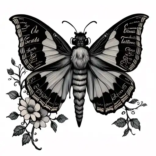 A Moth With Vines And Flowers And Names Incorporated