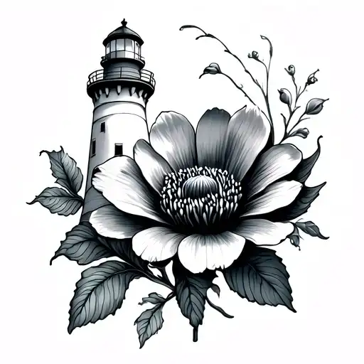 Lighthouse With Anenome Flower