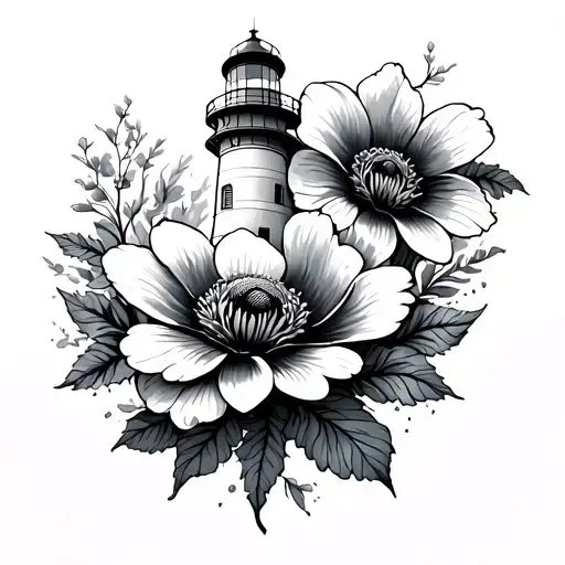 Lighthouse With Anenome Flowers