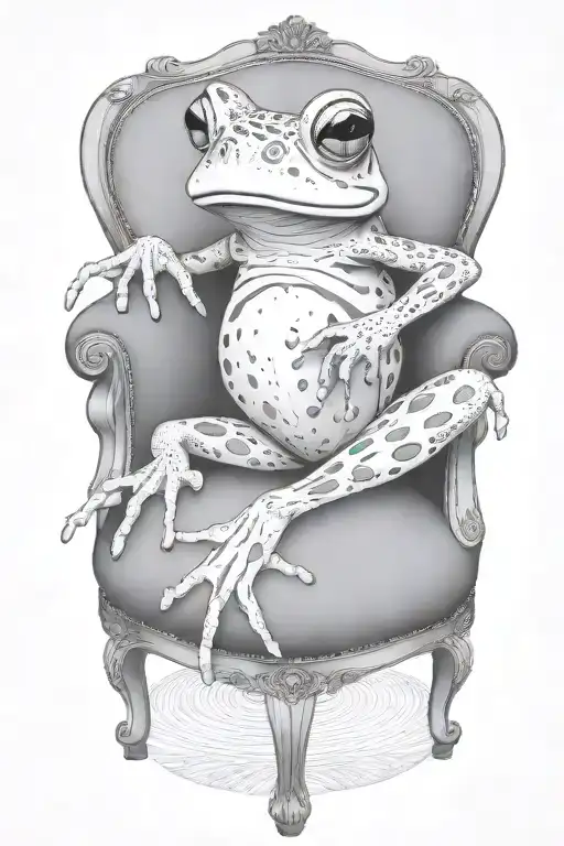 Abstract Design Featuring Coqui Frog Sitting In A Chair Add Black Bird Sitting On Back Of Chair