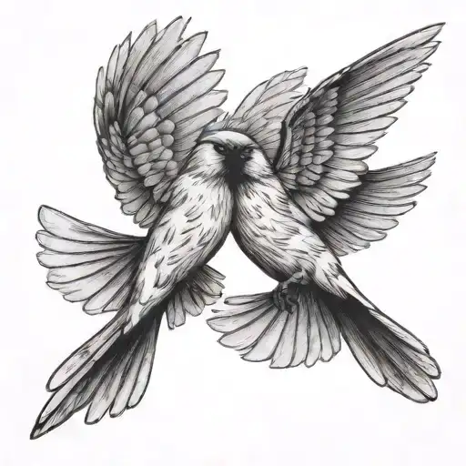 Two Cardinal Birds Flying Around Eachother With Their Wings Spread And Flapping