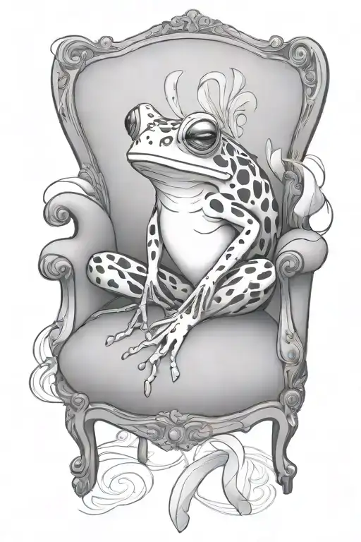 Abstract Design Featuring Coqui Frog Sitting In A Chair Add Black Bird Sitting On Back Of Chair