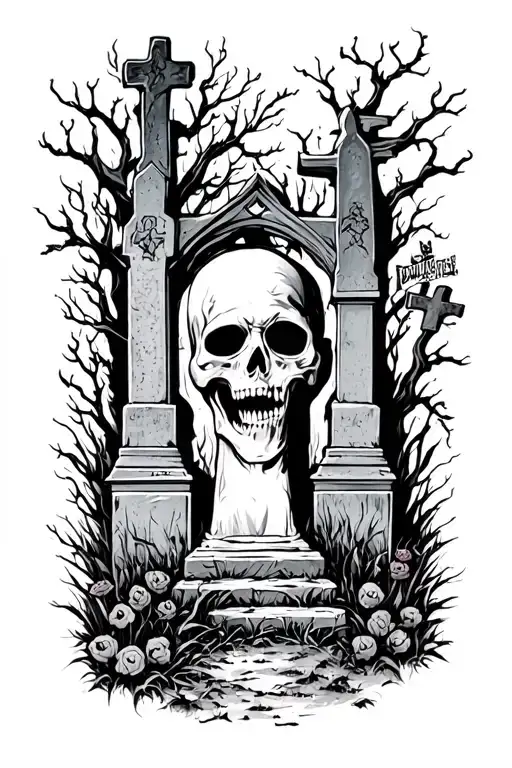 Creepy Cemetery Scene Depicting