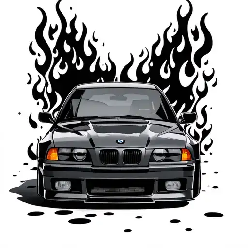 Bmw E36 Sedan In Fire