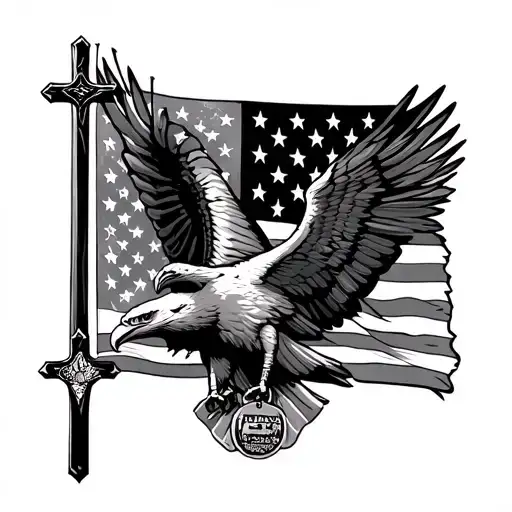American Flag Eagle Soaring Holding A Cross And A Veterans Dog Tags