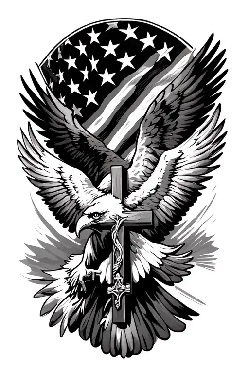 American Flag Eagle Soaring Holding A Cross Adorned