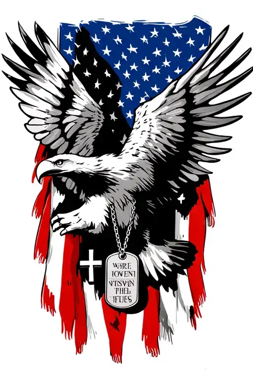 Soaring American Flag Eagle Holding A Cross And Veterans Dog Tags