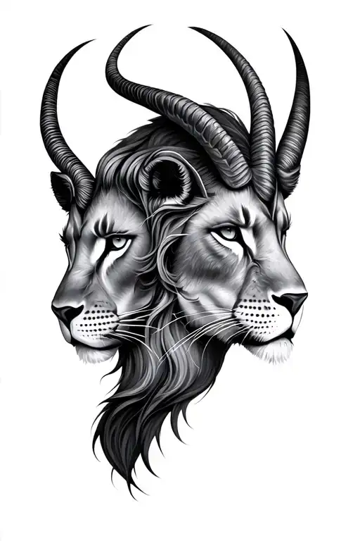 Leo And Capricorn Front View Half Faces Merged Together