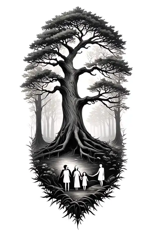 Family Tree In Forrest Themed Half Sleeve