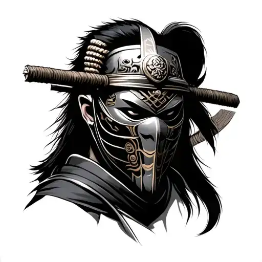 Sketch Of A Samurai Tattoo In A Mask