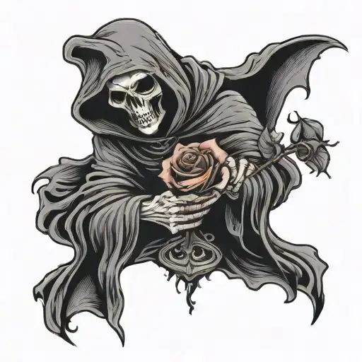 Depressed Grim Reaper Holding A Rose With Pettles Dropping Off