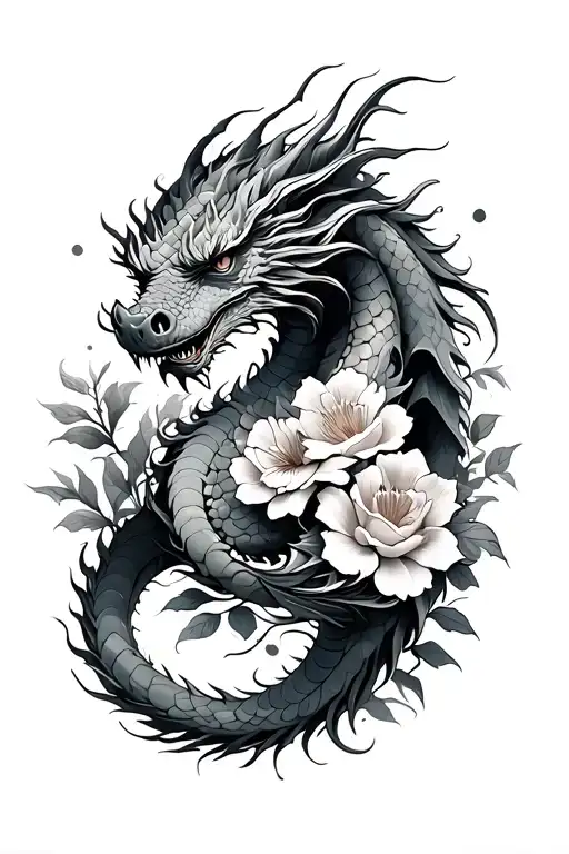 Dragon And Flowers Wrapped