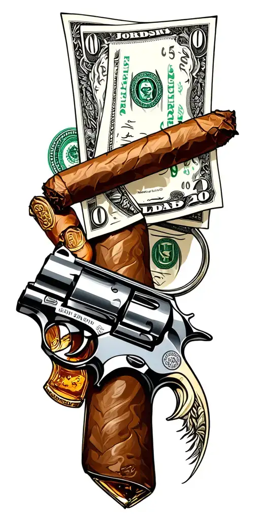 Cash Money Guns Whiskey And Cigar