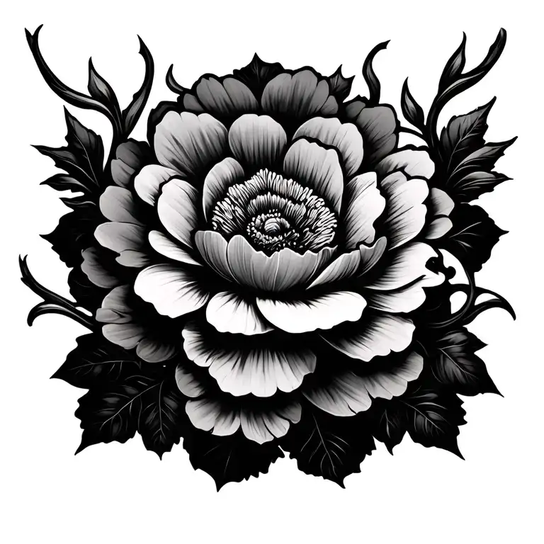 Fine Line Flower Blooming Intertwined With Vines