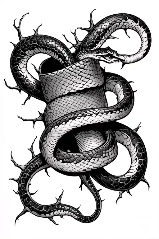 Wrist Cuff With Snake Skin And Vines And Thorns Up The Forearm