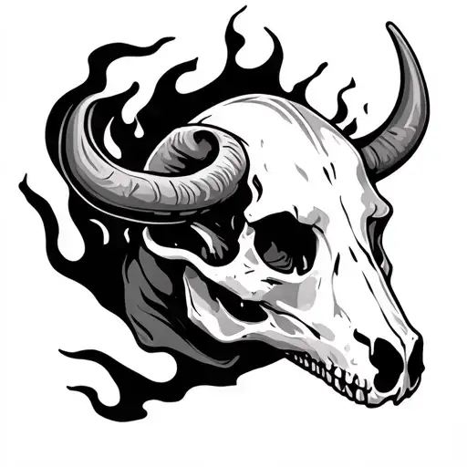 Ox Skull On Fire Or With A Flame