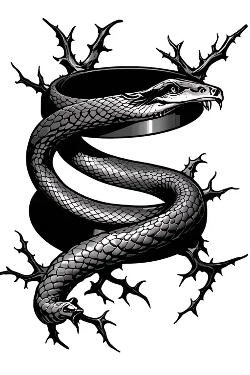 Band With Snake Skin Inside The Band And Vines And Thorns Up The Forearm