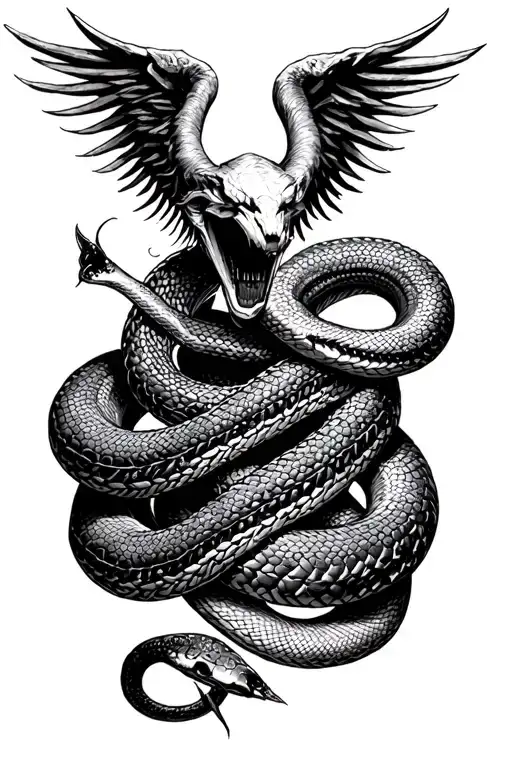 The Fall Of Lucifer And A Snake Intertwined