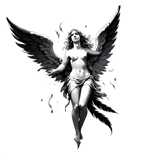 Angel Tattoo With Feathers Falling Angel