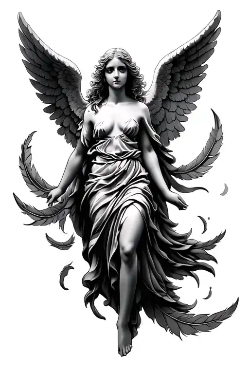 Angel Tattoo With Feathers Falling Angel
