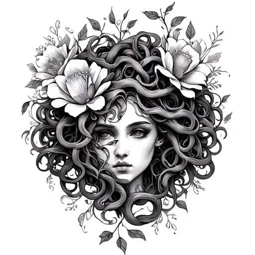 Medusa Surrounded With Flowers