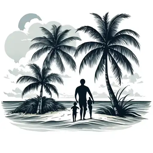 Father And Son Concept Carribean Island With Palm Trees
