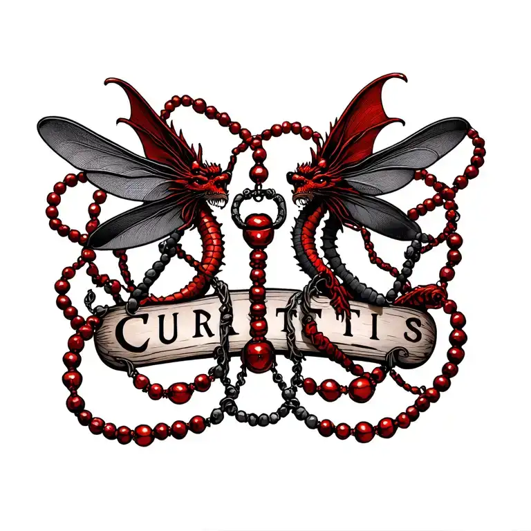 My Late Boyfriends Name Curtis And Rosary Beads With Red Dragonfli