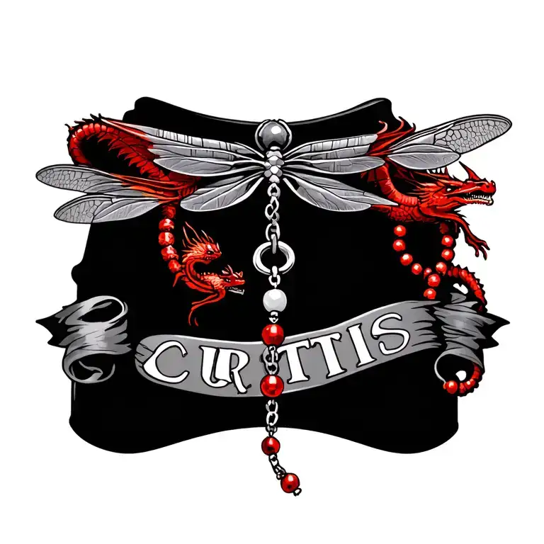 Boyfriends Name Curtis And Rosary Beads With Red Dragonfli