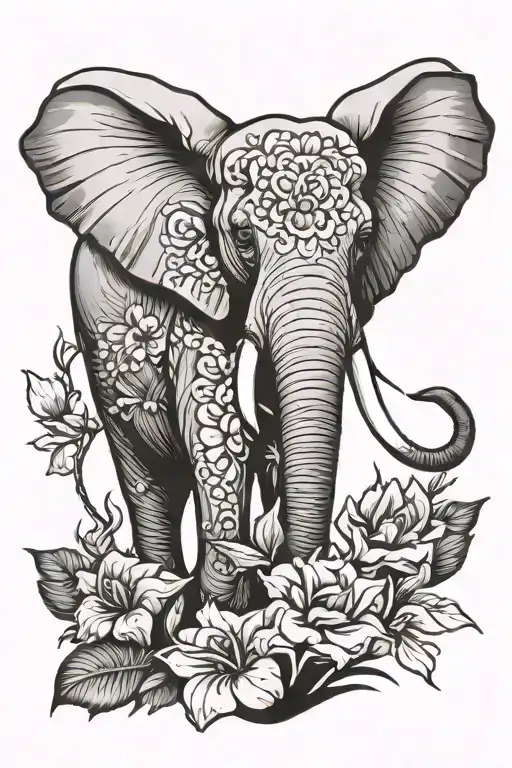 Elephant And Flower Blooming