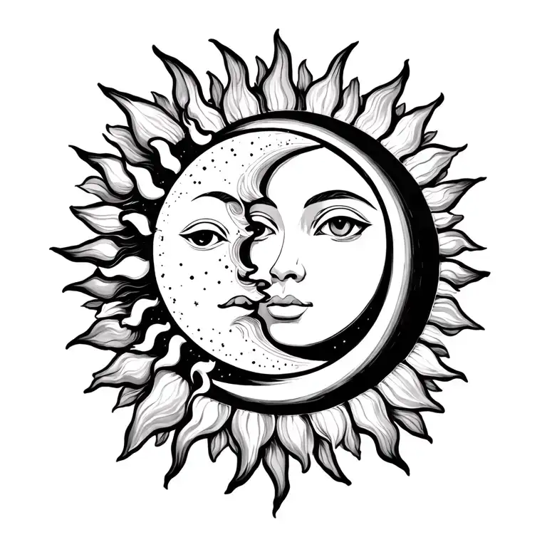 Outline Sun And Moon Merging Together