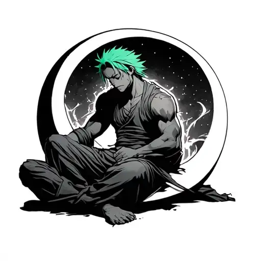 Roronoa Zoro Sleeping Sitting In A Crescent Moon Phase
