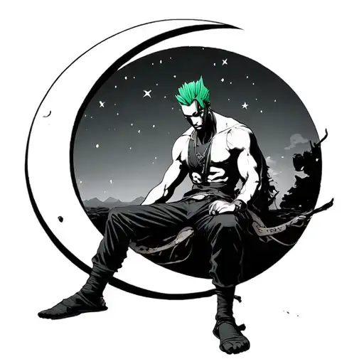 Roronoa Zoro Sitting In A Crescent Moon Phase