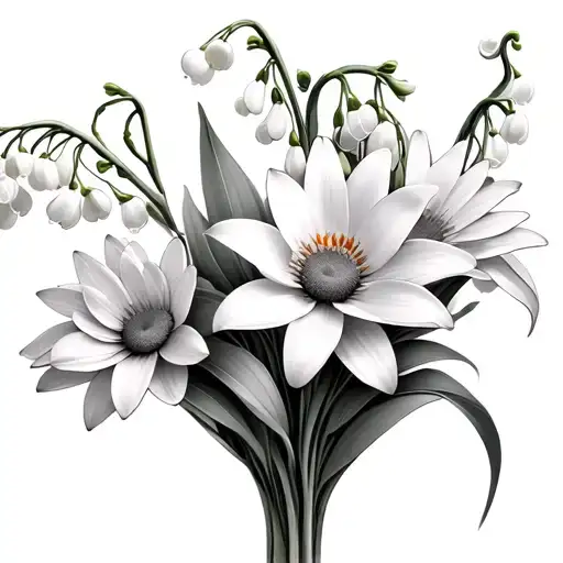 Lily Of The Valley Flower Bouquet With Daisy Flower And Water Lily Flower