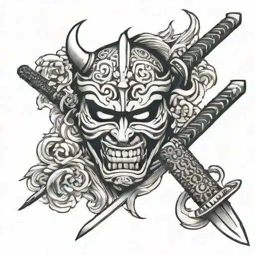 Japanese Katana With Oni Mask