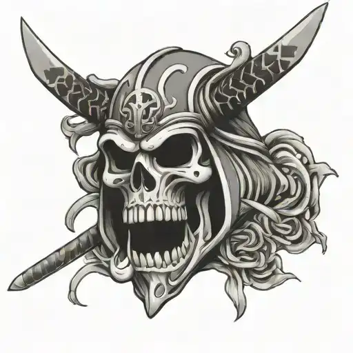 Japanese Katana With Oni Mask Skull