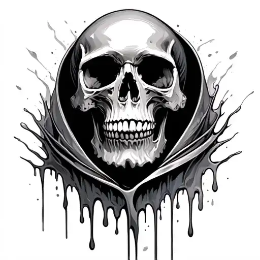 Skull Getting Enveloped In Melting Metal