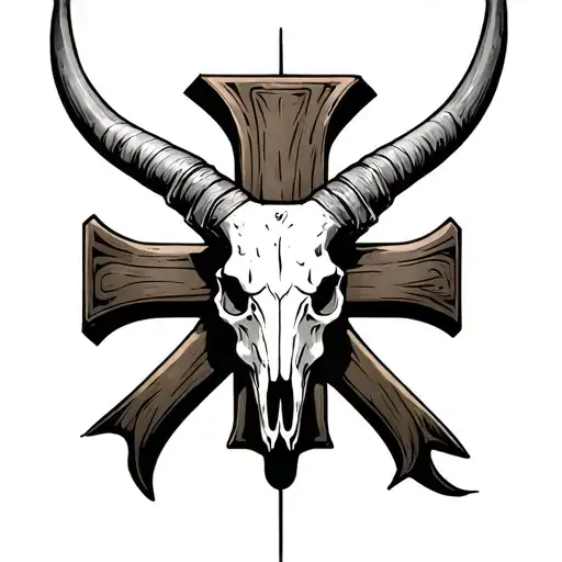 Longhorn Skull At The Bottom Of A Cross