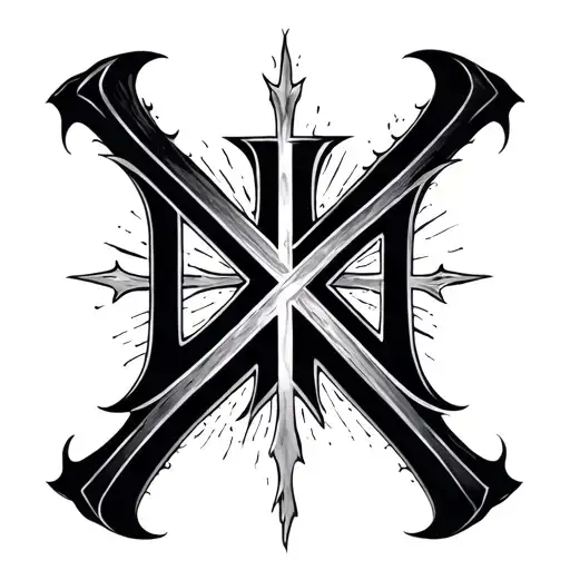 Letters Liki With A Black Cross Long Ways For Side Of Arm