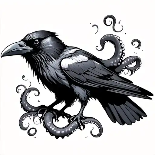 A Raven With Octopus Tentacles Coming Out Of It's Feet