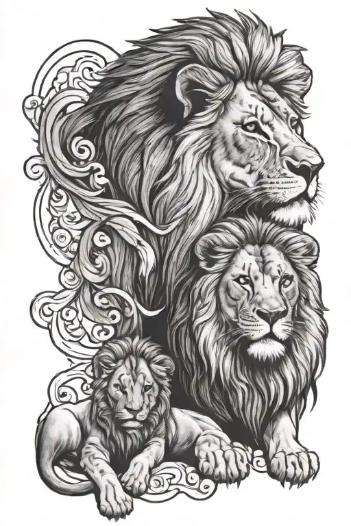 Lion And Baby Lion Wearing