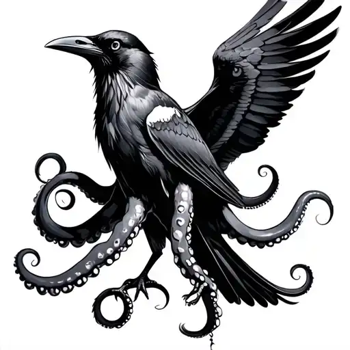 A Raven With Octopus Tentacles As Legs