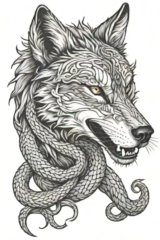 Wolf And Snake Intertwined
