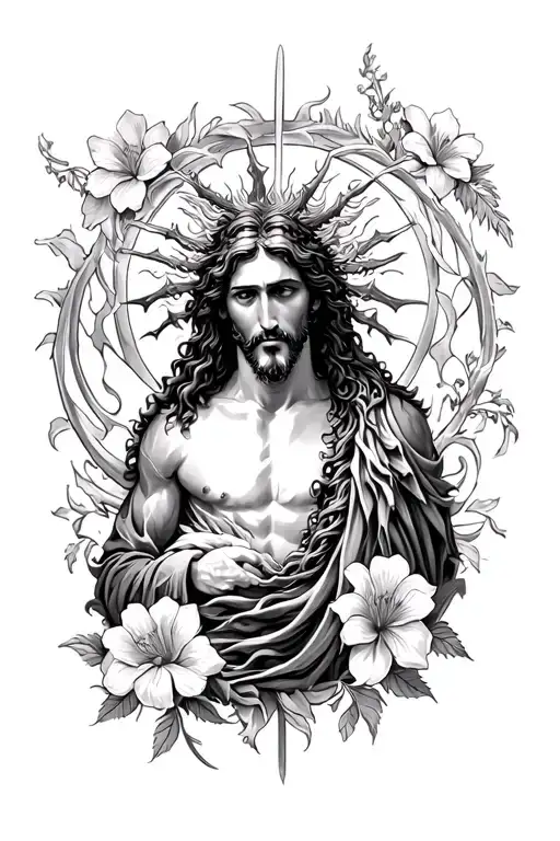 Dragon Dead Flowers Surrounding Jesus Stripped