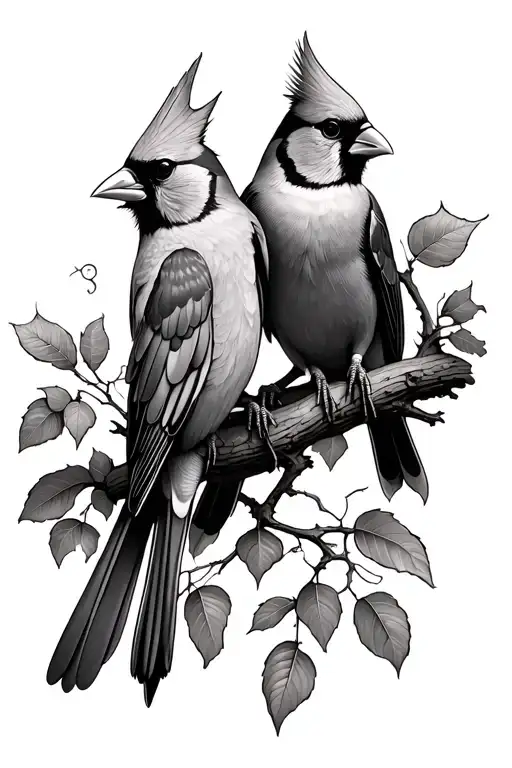 2 Cardinals Sitting On A Vine