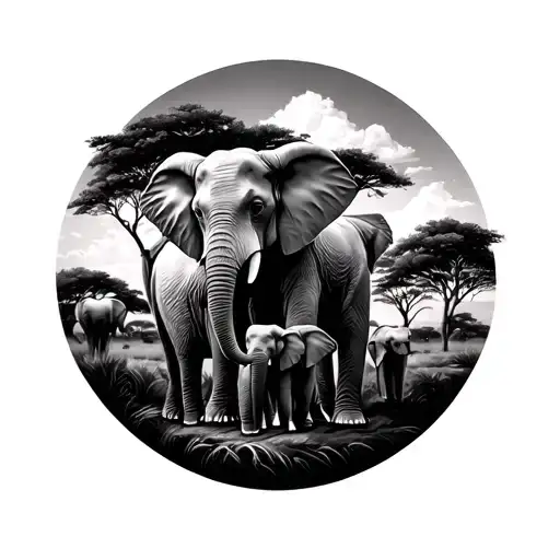 Family Tree Implemented With African Safari Containing Elephants Representing Loyalty